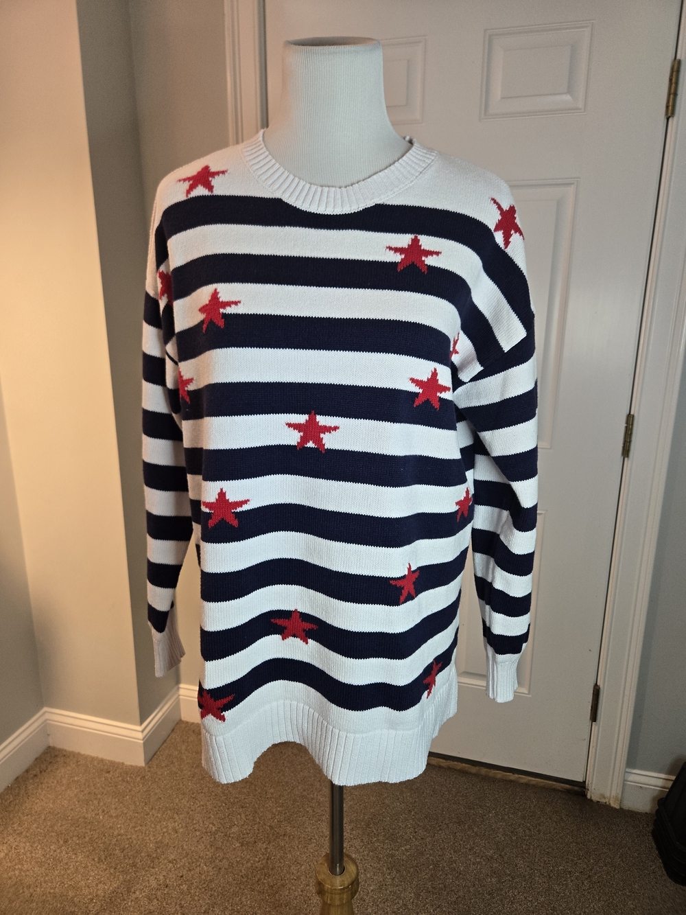 Denim & Co Americana Long Sleeve Sweater